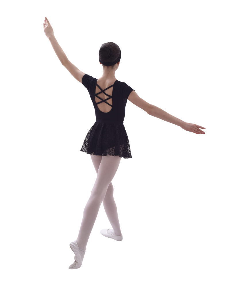 KAUNOS Kurzärmliges Ballett-/Tanztrikot mit Rundhalsausschnitt und überkreuztem Rücken